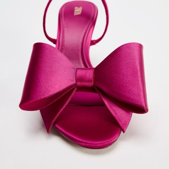 SATIN EFFECT BOW HIGH HEEL SANDALS - Picture 5 of 7